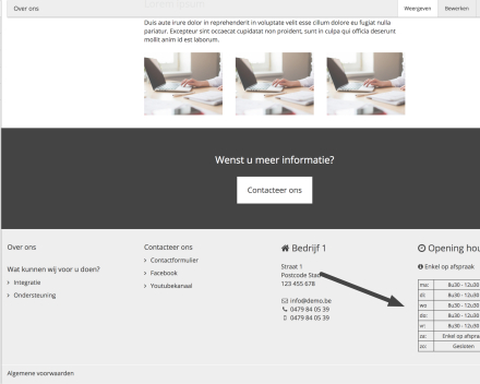Rechts onderaan zal je de openingsuren kunnen bekijken.