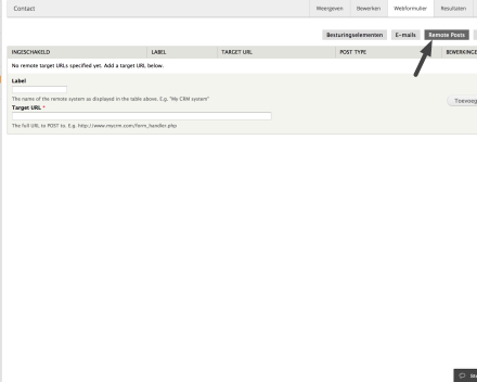 Klik op 'Remote posts'. Kies daarna een label. Dit is de naam van de koppeling, in dit geval dus 'Mailchimp'.