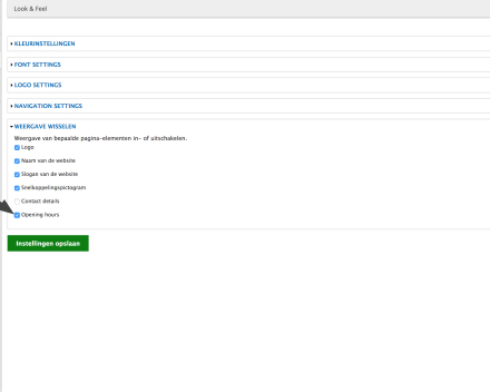 Vink het hokje 'Opening hours' aan.