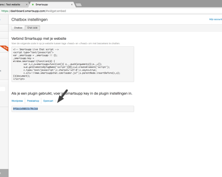Ga naar je dashboard van Smartsupp en kopieer daar je Smartsupp Key.