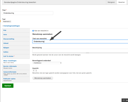 Bij 'Titel van de menulink' kan je een naam geven aan je knopje.