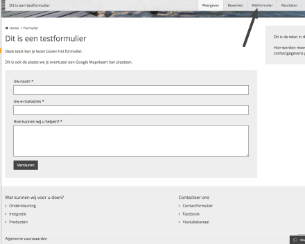 Klik rechtsboven op 'Webformulier'.