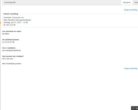 Je ziet alle gegevens dat de bezoeker heeft nagelaten.