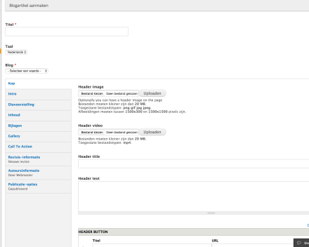 Hier kan je het blogartikel aanmaken.
