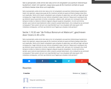 Ga onderaan je blogbericht naar de sociale media buttons. Klik daar op het icoontje van Google+.