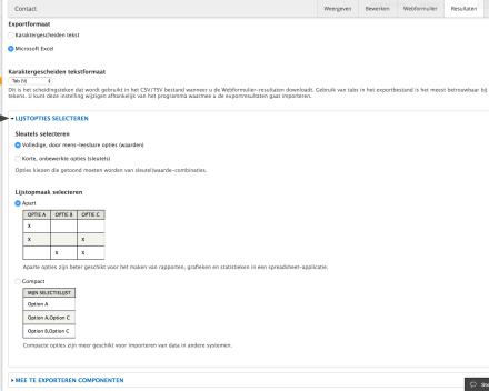Bij 'Lijstopties selecteren' kan je kiezen hoe je het bestand moet opgemaakt worden.