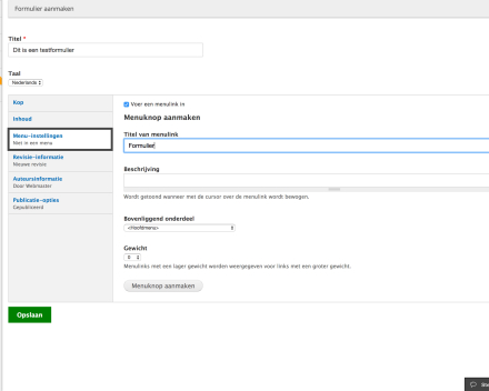 Bij 'Menu-instellingen' kan je een knopje voorzien voor de pagina.