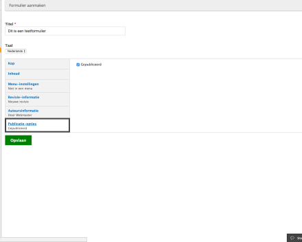 Bij 'Publicatie-opties' kan je kiezen als je de pagina al dan niet publiceren. Als je de pagina publiceert, kan elke bezoeker ze zien. Als je de pagina niet publiceert, kan enkel een ingelogde gebruiker de pagina zien.