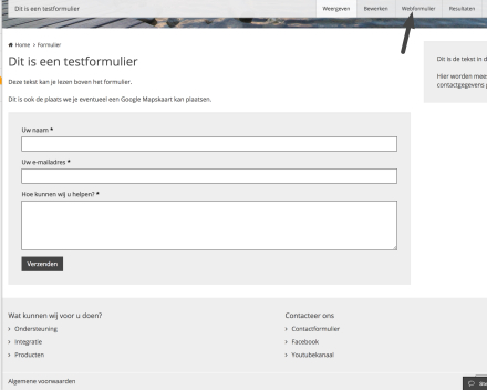 Klik rechtsboven op 'Webformulier'.