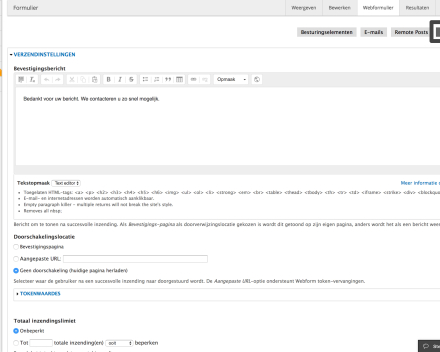 Hier kan je extra instellingen toevoegen voor je webformulier.