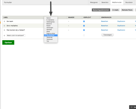 Bij 'Type' kies je voor 'Keuze-opties'.