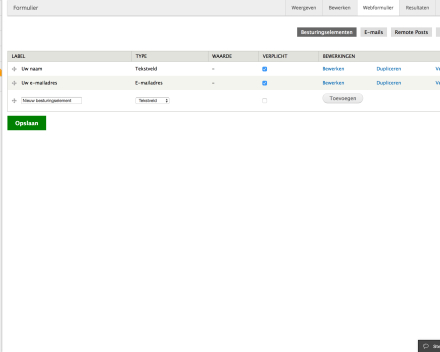 Op deze pagina kunnen we de veldjes toevoegen.