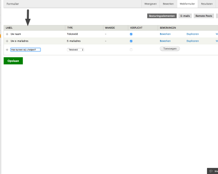 Bij 'Label' kan je de naam ingeven van je veld.