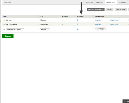 Je kies als het veld al dan niet verplicht is. In dit geval maken we het veld verplicht.