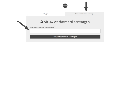 Klik bovenaan op 'Nieuw wachtwoord aanvragen'. Vul je gebruikersnaam of je e-mailadres in.